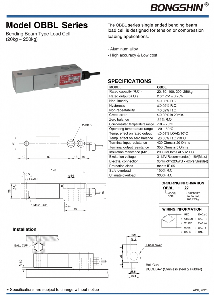 Loadcell BONGSHIN OBBL - Cancuongthinh.com - Cân điện tử chính hãng