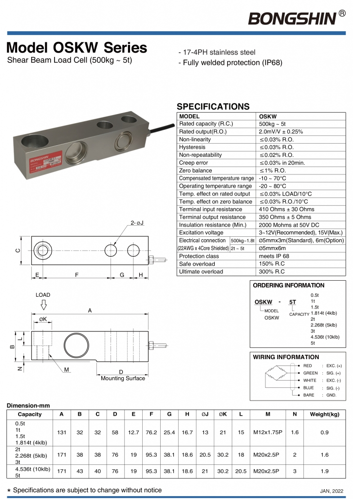 Loadcell BONGSHIN OSKW - Cancuongthinh.com - Cân điện tử chính hãng