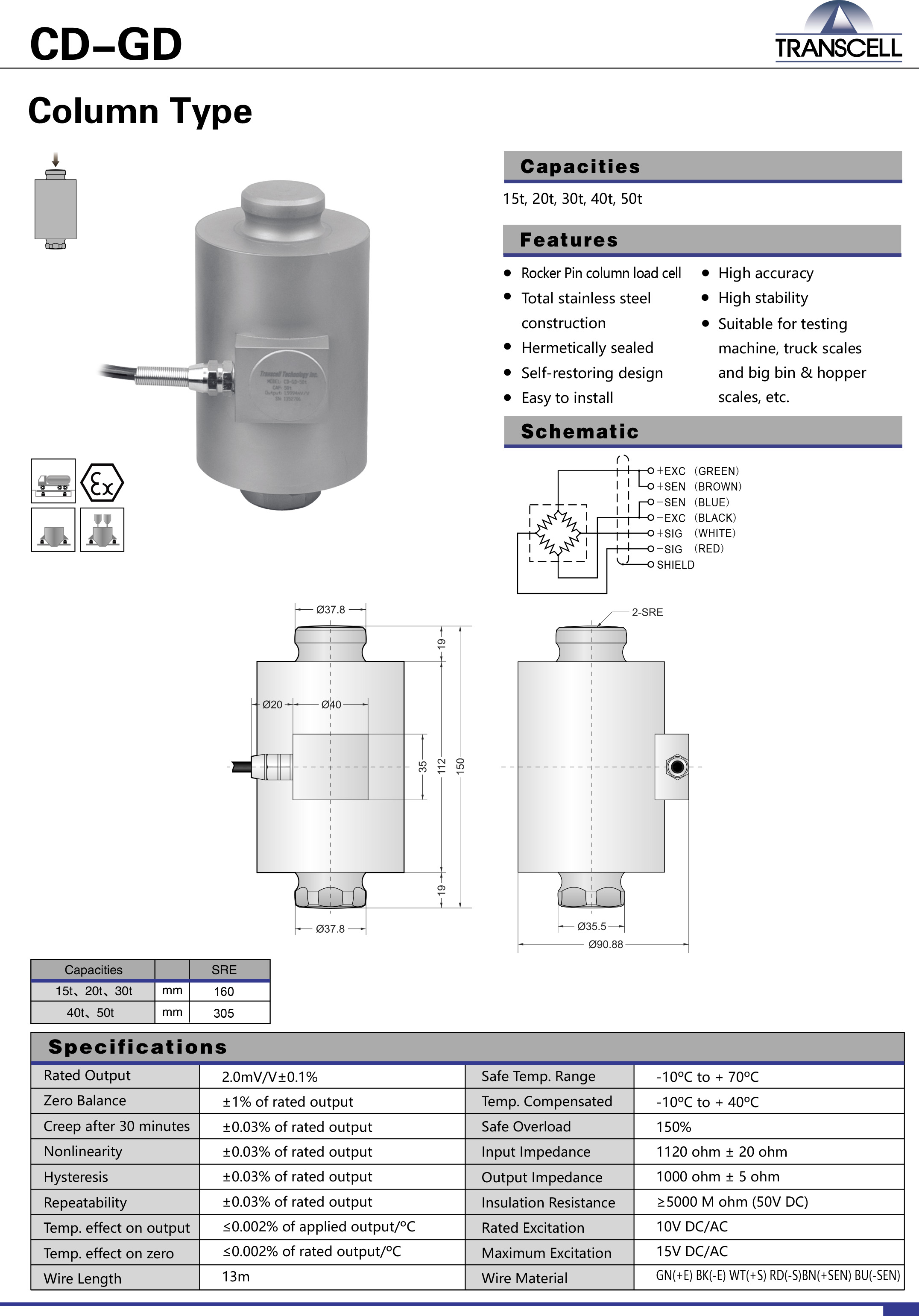 Loadcell TRANSCELL CD-GD - Cancuongthinh.com - Cân điện tử chính hãng